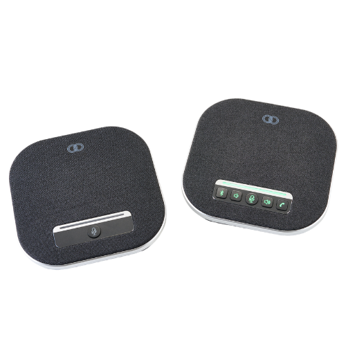 Top-facing view of the Boom GEMINI speakerphone, designed for clear, high-quality audio in professional meetings.