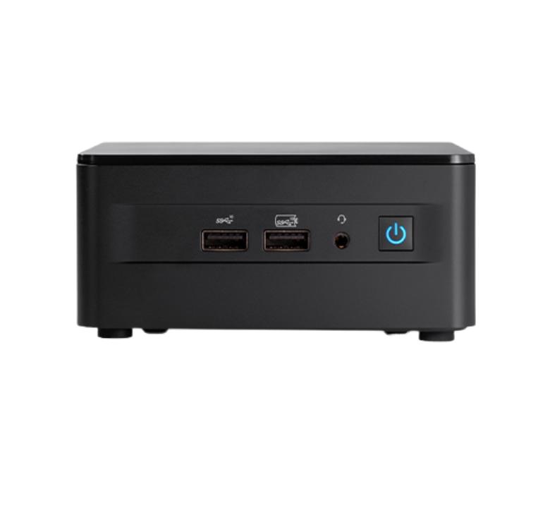Front view of the Boom CAPO II, a compact Intel NUC Mini PC preloaded with Windows 11 Pro, designed for seamless Zoom Room integration in professional meeting environments.