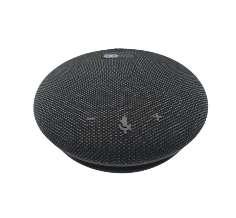 Photo of the Boom GIRO Pro speakerphone, featuring a compact circular design with omnidirectional microphone pickup, USB and Bluetooth connectivity, and a built-in high-quality speaker—perfect for clear audio in remote work, virtual meetings, and small conference rooms.