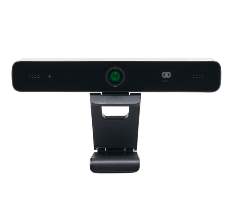 Front view of the Boom MEZZO, a compact Ultra HD 4K camera featuring a wide-angle lens and AI auto-framing—designed for small conference rooms and huddle spaces to ensure all participants are clearly captured in every meeting.