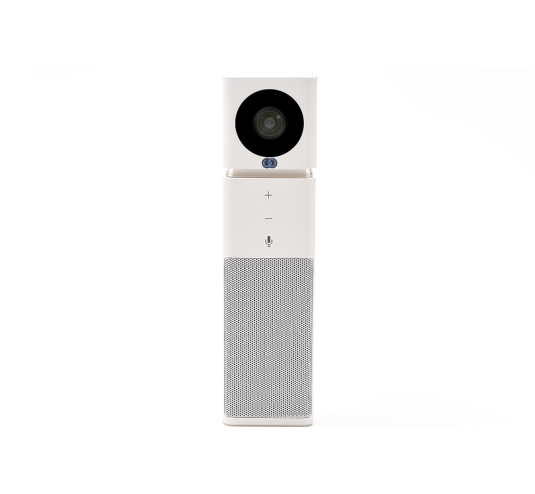 Front view of the Boom UNO, a sleek all-in-one vertical video bar combining a Full HD camera, built-in microphone, and speakerphone—perfectly designed for small meeting spaces and focus rooms requiring compact, professional video conferencing.