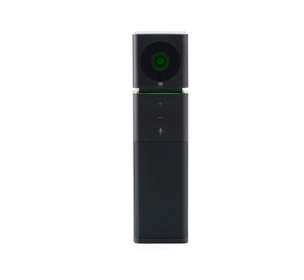 Front view of the Boom UNO in black finish, a compact all-in-one vertical video bar combining a Full HD camera, built-in microphone, and integrated speaker—ideal for small meeting spaces, focus rooms, and hybrid work setups.