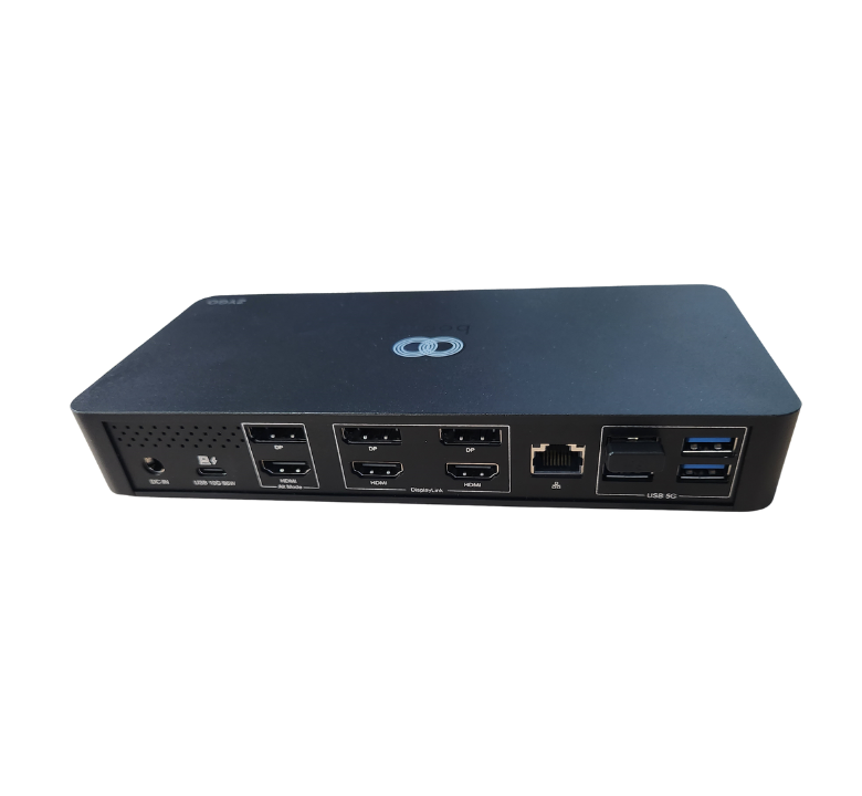 Front view of the Boom ZYGO, a sleek, compact BYOM hub designed to simplify connectivity with a single USB-C cable, offering seamless plug-and-play integration for video bars, displays, and laptops in modern conference rooms.