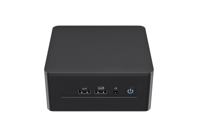 Angled view of the Boom CAPO II, a compact and powerful Intel NUC Mini PC preloaded with Windows 11 Pro—designed to serve as the central processing unit for Zoom Rooms and other professional video conferencing setups.








