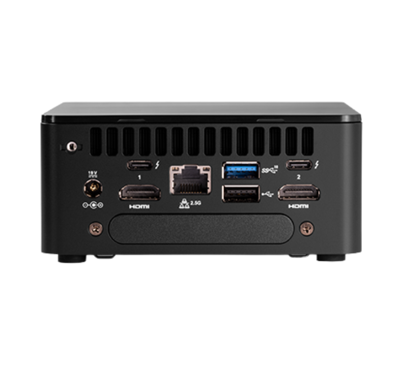 Back view of the Boom CAPO II, a compact Intel NUC Mini PC preloaded with Windows 11 Pro, designed for seamless Zoom Room integration in professional meeting environments.








