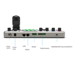 Lateral image of the Boom GOJO Joystick Controller, a professional-grade PTZ camera control unit featuring a responsive joystick, LCD screen, and programmable buttons—ideal for managing multiple Boom PTZ cameras in live productions, conference rooms, and broadcast settings.








