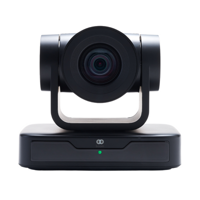 Front view of the Boom MIDI, a compact Full HD PTZ camera with 10x optical zoom, 77° field of view, and USB connectivity—designed for professional-quality video in small to medium-sized conference rooms.








