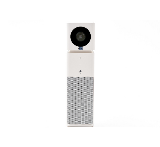 Front view of the Boom UNO, a sleek all-in-one vertical video bar combining a Full HD camera, built-in microphone, and speakerphone—perfectly designed for small meeting spaces and focus rooms requiring compact, professional video conferencing.








