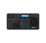 Top-view of the Boom GOJO Joystick Controller, a professional-grade PTZ camera control unit featuring a responsive joystick, LCD screen, and programmable buttons—ideal for managing multiple Boom PTZ cameras in live productions, conference rooms, and broadcast settings.








