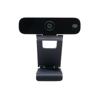 Front view of the Boom MINI webcam, featuring a compact design with Full HD 1080p resolution, dual built-in microphones, a 90° wide-angle lens, and USB plug-and-play connectivity—ideal for hybrid work, virtual meetings, and portable setups.









